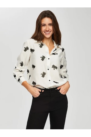 Faik Sönmez Allover Çiçek Flok Baskılı Tunik 014 Us25tnk01473 Ekru