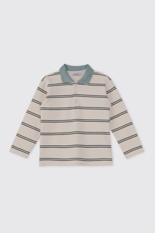 Panço Erkek Çocuk Çizgili Ekru Sweatshirt Krem