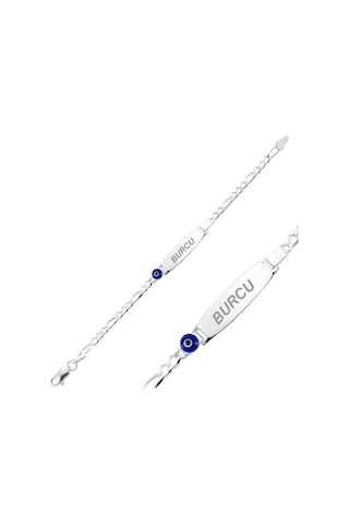 Nazar Boncuklu İsimli Gümüş Bebek Künye Çocuk Bileklik Csb02