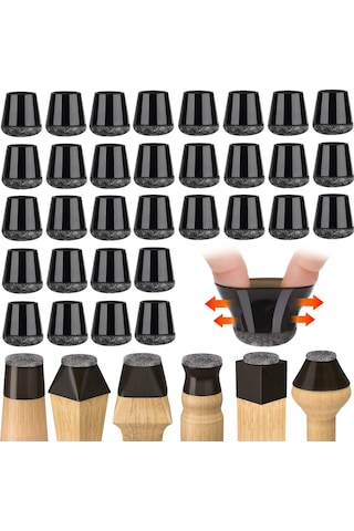 32 Adet Sandalye Ayağı Koruyucusu, Ahşap Zeminler Ve Fayanslar İçin Keçe Pedli Siyah Silikondan Yapılmış Küçük Sandalye Ayağı Kapakları Diğer