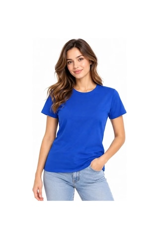 DefyModa Basic Tişört Bisiklet Yaka Kısa Kol Günlük Yazlık Slim Fit T-shirt Mavi