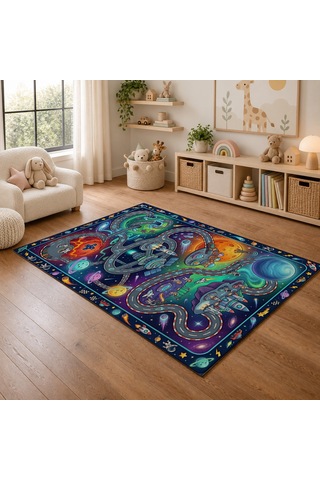Kartela Halı Uzay Macerası Kaymaz Taban Çocuk Oyun Halısı - 120 X 180 Cm Çok Renkli