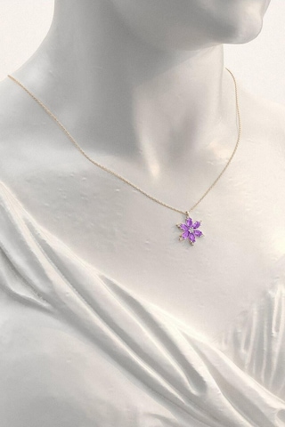 Brezza Lusso Jewelry 925 Ayar Lotus Çiçeği Ametist Taşlı Rose Kadın Kolye Küpe Set 40962551 42 CM 42 CM