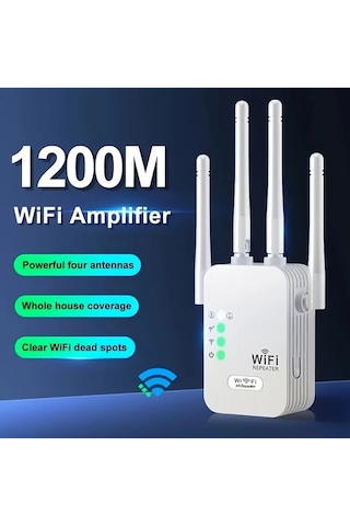 Xuweiwei Beyaz Wifi Genisletici Wifi Sinyal Guclendirici Wıfı6 Uyumlu 4 Antenli 11000 Metrekare Kapsama 35 Cihaz Destekli Ethernet Portlu