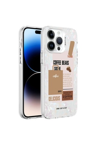 Apple Uyumlu iPhone 14 Pro Kılıf Mermer Desenli Zore Marbello Kapak Kahverengi