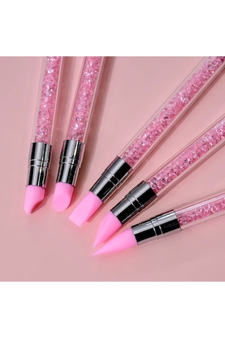 5li Çift Uçlu Silikon Nail Art Dot Kalem Seti Heykel Kalem Seti Pembe