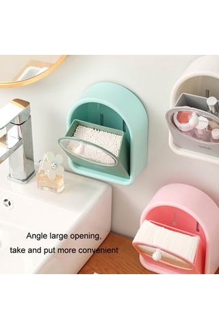 Cbtx Banyo Duvara Monte Pamuklu Çubuk Tutucu Pamuklu Çubuklar İçin Kozmetik Saklama Kutusu, Makyaj Pedleri - Pembe