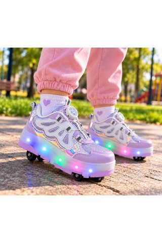 Papucumun Dünyası Kız Çocuk Işıklı Patenli Mekanizma Bağcıklı Sneaker Lila
