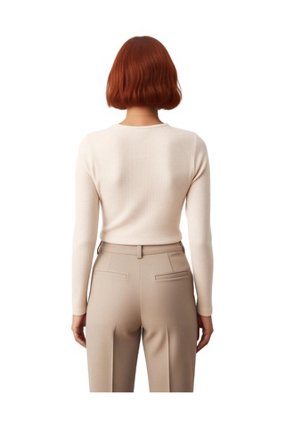 Frm Kadın Bisiklet Yaka Düğmeli Fitted Örme Crop Üst Kaliteli Şık Rah Bej