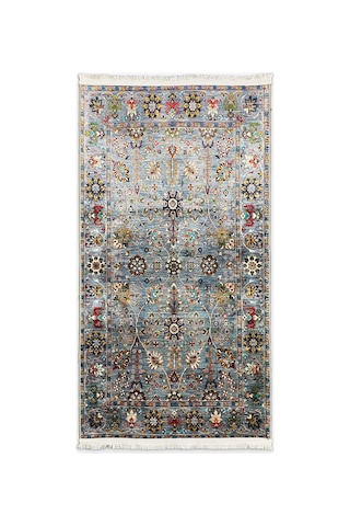 Gri Vintage Halı Etnik Desen Saçaklı Bambu Kumaş, Yıkanabilir Gri Vintage Halı Etnik Desen Saçaklı Bambu Kumaş, Yıkanabilir