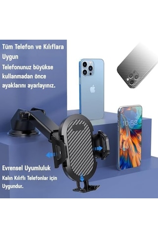 Araç Telefon Tutucu 360 Dönebilir Vantuzlu, Şok Emici, Tek Tuşla Sabitleme, Ultra Güçlü Vakum, 4.7 7 Telefonlar İçin Uyumlu