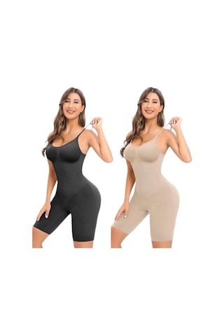 Mood Agenda Kadın İnce Askılı Tam Boy Toparlayıcı Korse 2'li Set Siyah - Ten Rengi