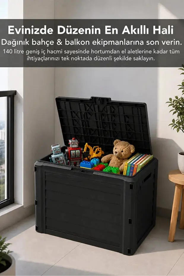 140lt Bahçe Düzenleme Sandığı Kilitli Kapaklı Balkon Düzenleyici Çok Amaçlı Kiler Saklama Dolabı Antrasit