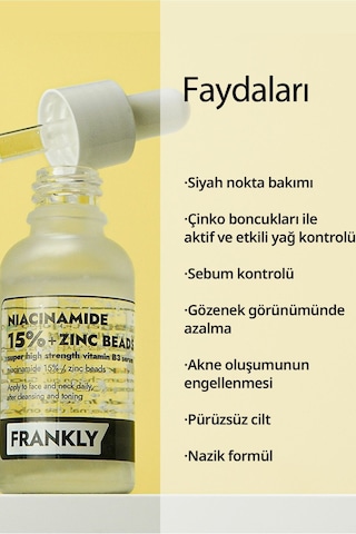 Frankly 15% Niacinamide Ve Çinko Boncukları İçeren Gözenek Serumu 30 ML