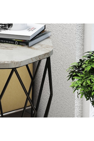 Variant Sofya Metal Yan Sehpa - Beyaz Mermer