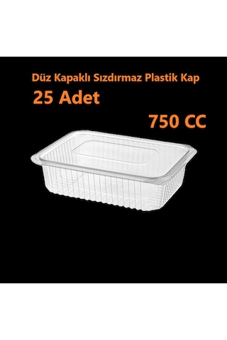Sızdırmaz Düz Kapaklı Şeffaf Plastik Kap 750 Cc Gram Kapasiteli, 25 Adet, Gıda Saklama Ve Servis Kabı Şeffaf Gri
