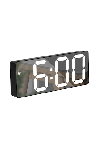 Triline Aynalı Led Dijital Masa Saati Termometre Alarm Takvimli/adpt Siyah