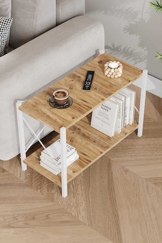 Koltuk Yani Sehpa Beyaz Profil Çam Sunta 60x24x44 Cm Mtl024 Beyaz-çam
