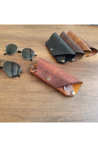 Sumerian Leather Craft Deri Gözlük Kılıfı Taba