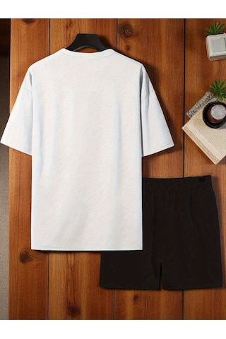 Uyguntarz Unisex Dr. Ayı Tasarım Basklı Tshirt Şort Takımı Beyaz