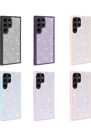 Ardemix Galaxy Uyumlu S23 Ultra Uyumlu Parlak Taşlı Tasarım Ston Kılıf-mavi Açık Mavi Açık