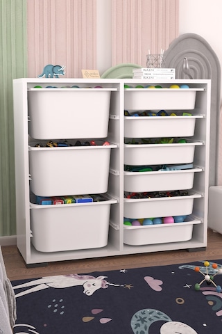 Carla 9 Sepetli Çok Amaçlı Oyuncak Dolabı Beyaz