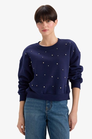 Defacto Boxy Fit Bisiklet Yaka İşlemeli Kalın Sweatshirt G2153ax25wnnv28 Lacivert
