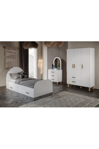 Bohem Cocuk Odası Takımı Yavrulu Tamamı Mdf Beyaz