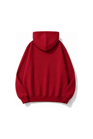 Herkesemoda Trust God Baskılı Kanguru Cepli Oversize Sweatshirt Kırmızı