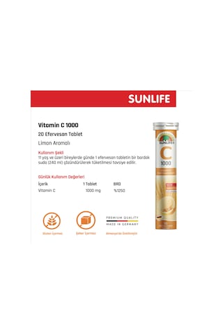 Sunlife Vitamin C 1000 Mg 20 Efervesan Tablet 2 Adet
