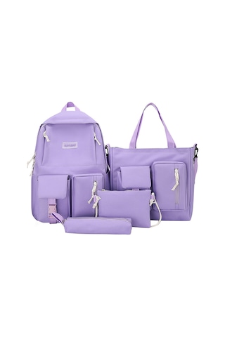 4 Adet Tuval Sırt Çantası Combo Set Crossbody Çanta Mor Mor