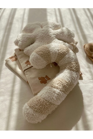 Teddy Yılbaşı Baston Şeker Yastık Krem Beyaz Krem