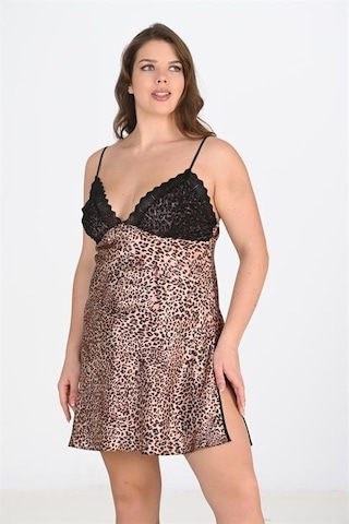 Aria's Closet Büyük Beden 2li Leopar Sabahlık Takımı Bigsize 6203 LEOPAR