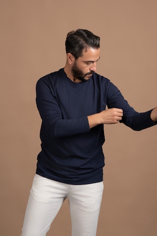 Regular Fit Bisiklet Yaka Rayon Kumaş Full Likralı Uzun Kol Sweatshirt Lacivert