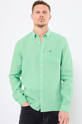 Lacoste Men's Regular Fit Button-down Collar Linen Shirt Erkek Düğmeli Yaka Keten Gömlek Yeşil