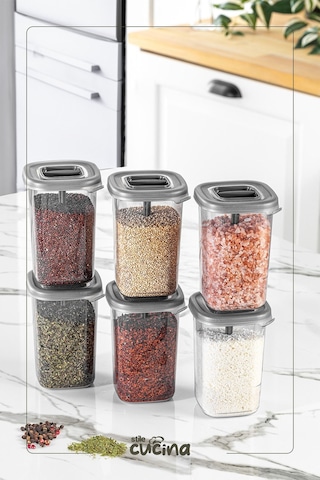 Alessi 6 Adet Kendinden Kaşıklı Etiketli Baharatlık Seti 450 Ml Antrasit Siyah