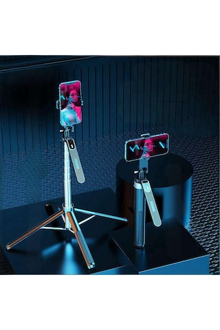 Prolite Youtube Sunum Haber , Eğitim Toplantı Konferans Için Çift Led Işıklı Çok Yönlü Gimball Monopod Tripod Selfi 185 Cm