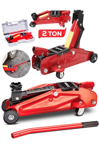 Schatz 2 Ton Tekerlekli Arabalı Hidrolik Timsah Kriko Çantalı Kırmızı