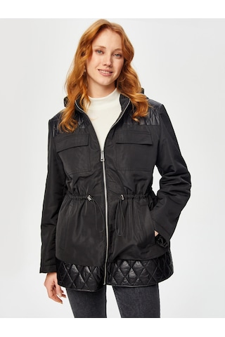Beli Tünelli Kapüşonlu Kapitone Kaban 69423 U6942310 Siyah