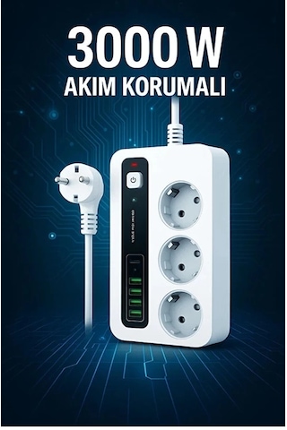 Vtn-p10 3x Priz 3000w Akım Korumalı 4x Usb 2x Type-c Girişli Çoklu Priz 2 M