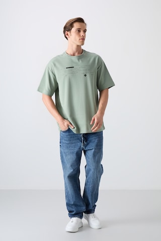 Tommy Life Açık Yeşil Pamuk Kalın Yumuşak Dokulu Oversize Fit Baskılı Erkek T-shirt - 88326 CAMEL