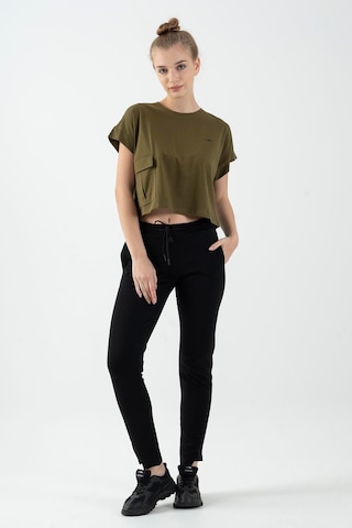 Maraton Sportswear Comfort Kadın Bisiklet Yaka Kısa Kol Basic Zeytin Crop Top 20856 Zeytin Yeşili Yeşil