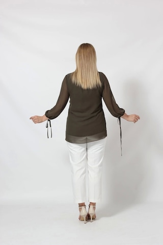 3243-1 Haki Kol Ucu Bağlama Detaylı Bluz Haki
