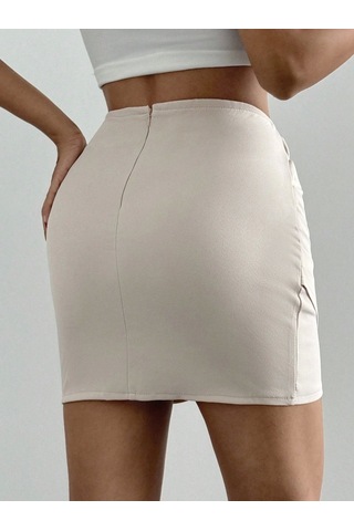 Drapeli Mini Etek Bej
