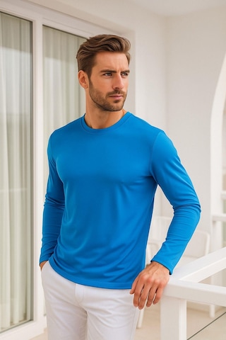 Rich Erkek Uzun Kollu Bisiklet Yaka Tişört - %100 Pamuk Basic Relaxed T-shirt Mavi
