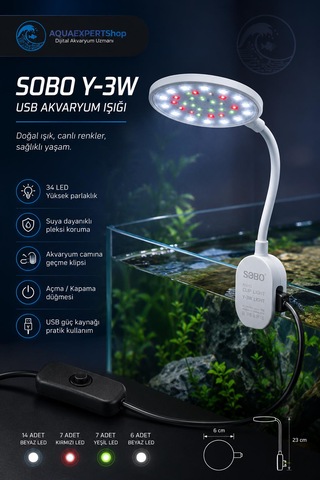 Sobo Usb Akvaryum Işığı - Balık Işığı - Bitki Işığı - 34 Led - Y-3w - Güçlü Aydınlatma - Üstün Performans - 23 Cm - Beyaz
