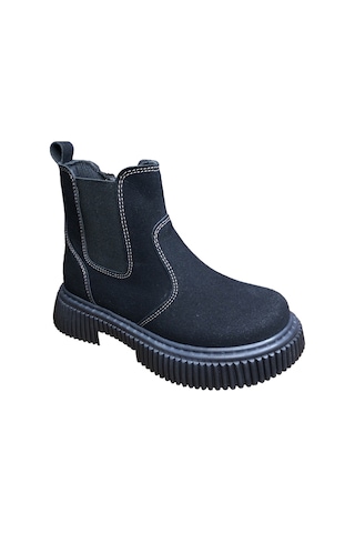 Ortopedikal 1087 Filet Unisex Erkek Ve Kız Çocuk Bot Siyah Süet Yanı Lastikli Ve Fermuarlı Anatomik Siyah