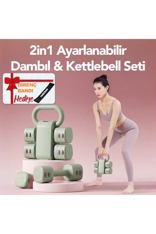 Ayarlanabilir Modüler Kettlebell Ve Dambıl Seti 5 Kg Ev Fitness Ve Güç Antrenman 5 Kg + Yeşil Renk Direnç Bandı