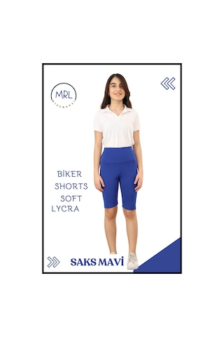 Biker Şort Yüksek Bel İç Göstermez Esnek Yumuşak Likralı Soft Tbiker Basics Saks Mavi Mavi