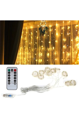 Upway 3x3 Metre Kumandalı 8 Modlu Askılı Usb 300 Led Işıklı Perde Gün Işığı Sarı